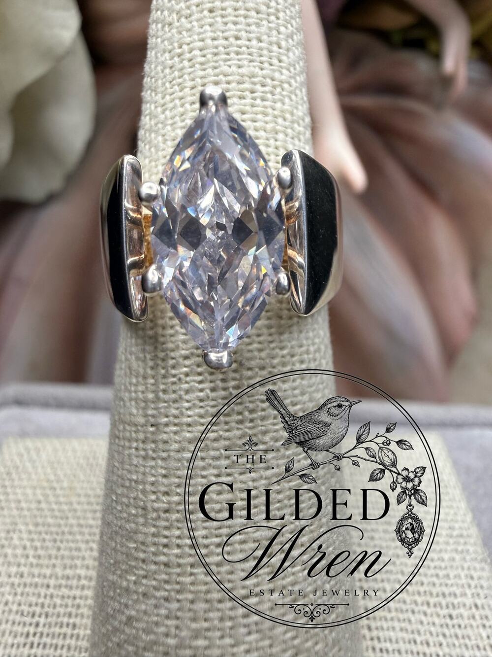 SETA 925 Sterling Silver Large Marquise CZ Solitaire Ring Size 9 Statement